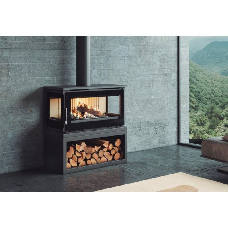 Poêle à bois raccordable 3 vitres avec bûcher - FIREMATIC Calgary - S 12.5 kW – Image 5