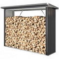 Abri à Bois Extérieur en Acier Gris Foncé 213 cm avec Toit Incliné