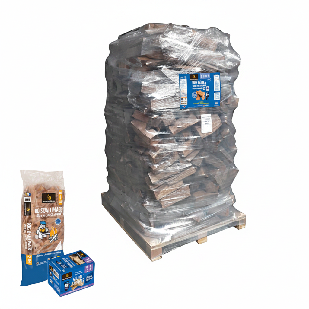 Lot de 3 Packs Bois de Chauffage 40 cm 6000 dm³ + Allume-Feux et Bois d'Allumage