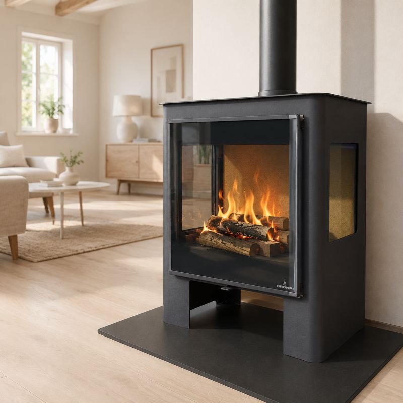 Poêle à bois 3 vitres raccordable - BRONPI Loreto 10 kW – Image 1
